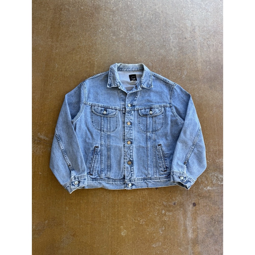VTG 90s Lee Light Wash Riveted Denim Trucker Jacket Type 3 Cowboy Western XL USA
